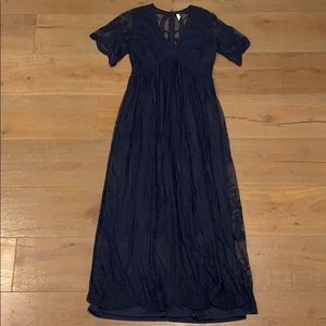 PinkBlush Maternity Navy Lace Mesh Overlay Dress